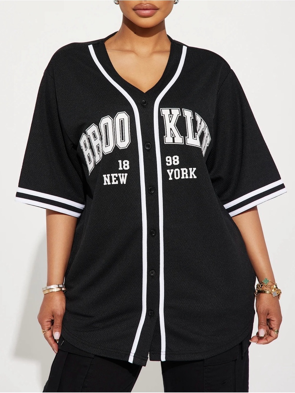 SHEIN Black and White Brooklyn Baseball Jersey Top